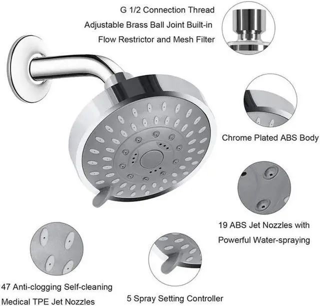 Alt view image 2 of 7 - Shower Heads Handheld Spray High Pressure Adjustable Showerhead Top Spray Bath