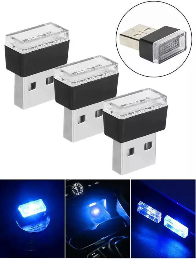 Main image of 3x Mini Blue LED USB Car Interior Light Neon Atmosphere Ambient Lamp Accessories