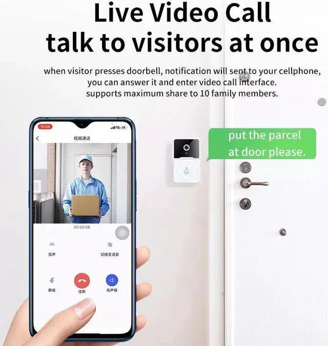 Alt view image 2 of 6 - Wireless Security WiFi Smart Doorbell Intercom Video Camera Bell Chime Door Ring