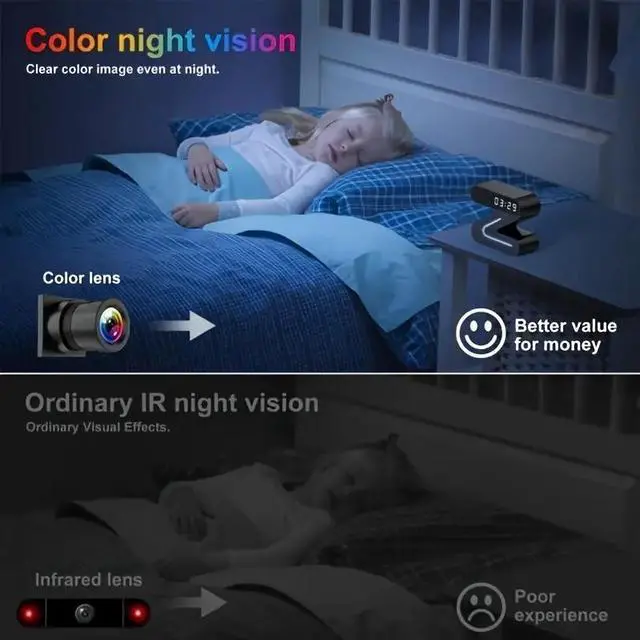 Alt view image 4 of 7 - HD WiFi Smart Clock Camera: Full Color Night Vision, Motion Detection, 1080P Security Camera with Long Battery Life