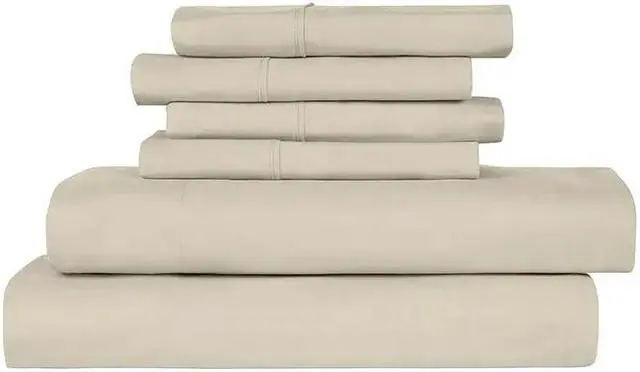 Alt view image 3 of 3 - Bamboo 2000 Thread Count 6-Piece Luxury Sheet Set- Organic, Cooling, 16 Inch Deep Pocket, Egyptian Luxury with Bonus Pillowcases- Shrink & Fade Resistant Beige Queen Size 59.84''x79.92''