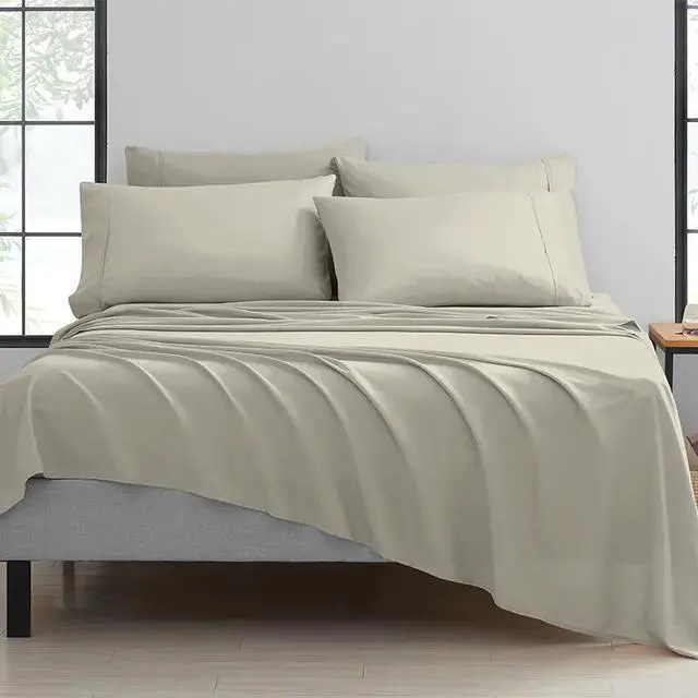 Alt view image 2 of 3 - Bamboo 2000 Thread Count 6-Piece Luxury Sheet Set- Organic, Cooling, 16 Inch Deep Pocket, Egyptian Luxury with Bonus Pillowcases- Shrink & Fade Resistant Beige Queen Size 59.84''x79.92''