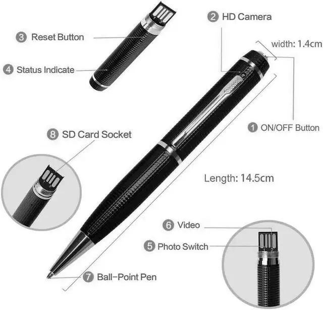 Alt view image 2 of 7 - Hidden Cam Pocket Pen Camera 1080P HD Mini Body Video Recorder DVR Security USB