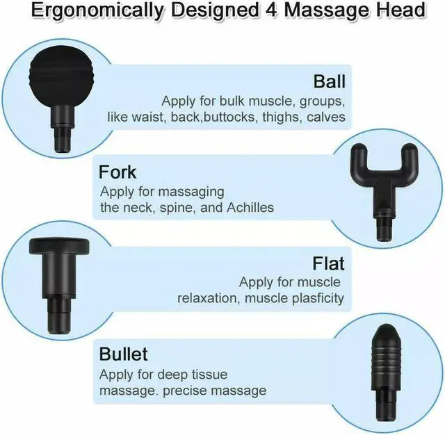 Alt view image 5 of 7 - Massage Gun Percussion Massager Deep Tissue Muscle Vibrating Relaxing + 4 Heads