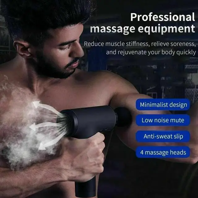 Alt view image 2 of 7 - Massage Gun Percussion Massager Deep Tissue Muscle Vibrating Relaxing + 4 Heads