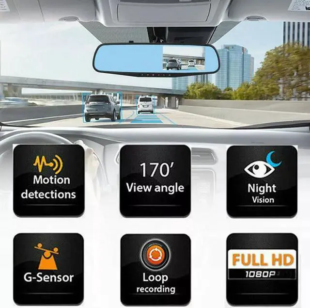 Alt view image 6 of 7 - 1080P HD Rearview Mirror Car DVR Dual Dash Cam Camera Front Rear Video Recorder