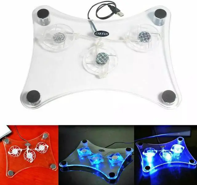 Alt view image 4 of 7 - 3 Fans USB Cooler Cooling Pad Stand LED Light Radiator For Laptop PC Notebook