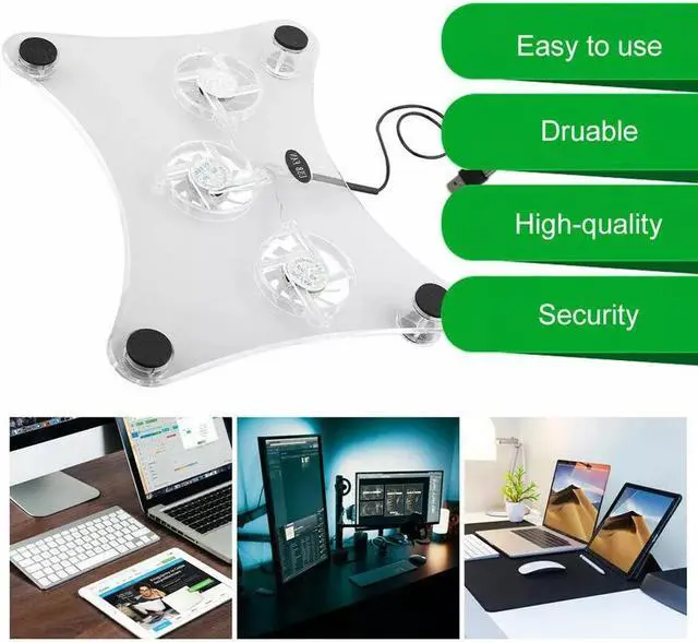 Alt view image 7 of 7 - 3 Fans USB Cooler Cooling Pad Stand LED Light Radiator For Laptop PC Notebook