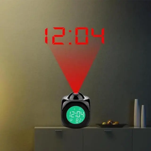 Alt view image 7 of 7 - LED Projection Alarm Clock Digital LCD Display Voice Talking Weather Snooze USB
