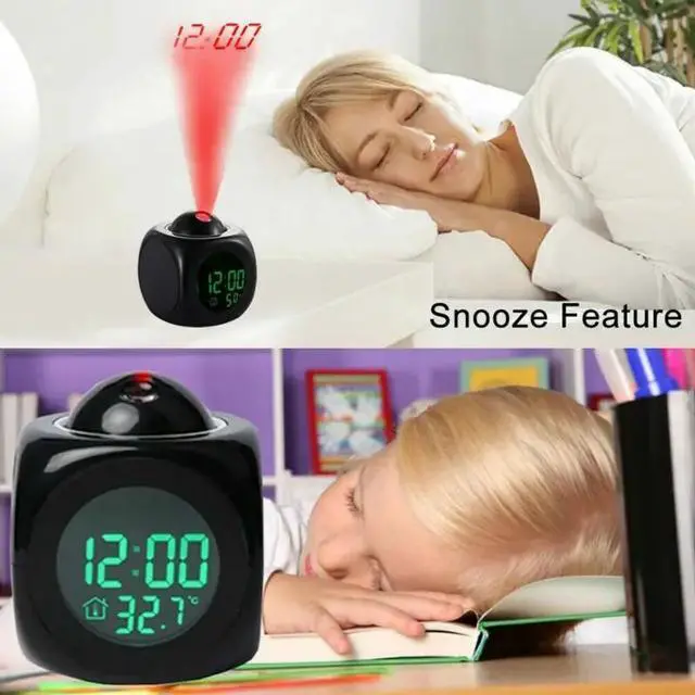 Alt view image 4 of 7 - LED Projection Alarm Clock Digital LCD Display Voice Talking Weather Snooze USB