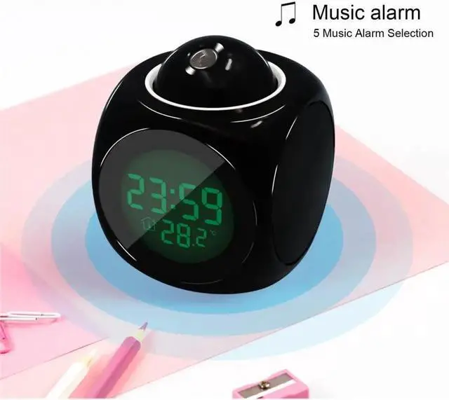 Alt view image 2 of 7 - LED Projection Alarm Clock Digital LCD Display Voice Talking Weather Snooze USB