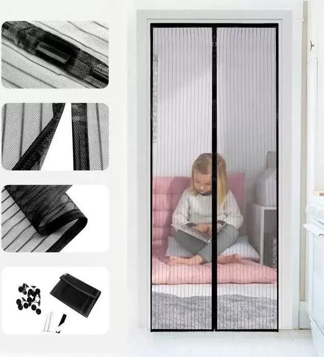 Alt view image 5 of 7 - Magnetic Screen Door Mesh Curtain Durable Heavy Duty Mosquito Net Bug Hands Free