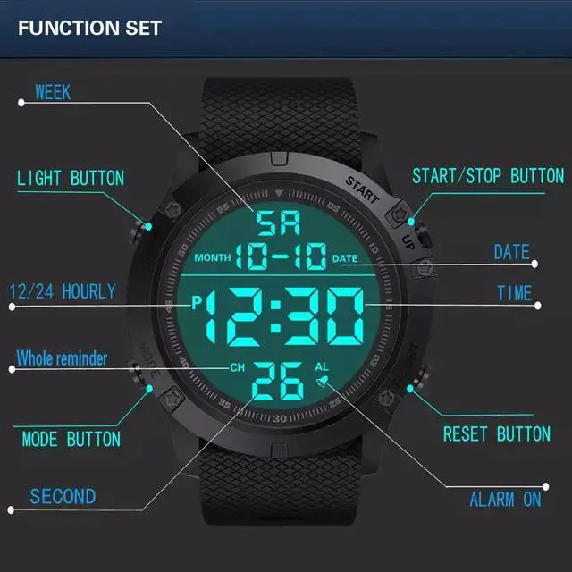 Alt view image 3 of 7 - Waterproof Digital Sports Watch Military Tactical LED Backlight Wristwatch Men