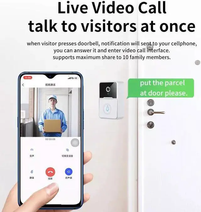 Alt view image 7 of 7 - Wireless Security Smart WiFi Doorbell Intercom Video Camera Door Ring Bell Chime