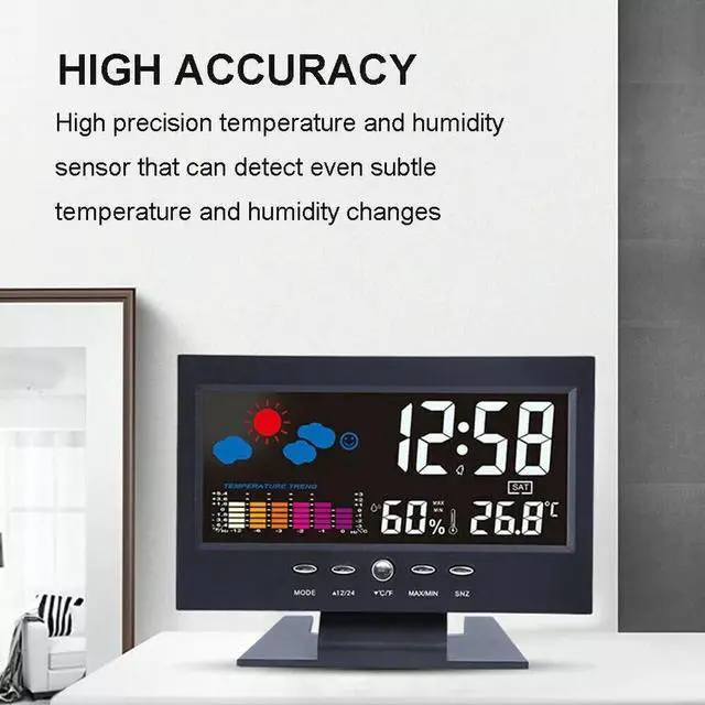 Alt view image 6 of 7 - LED Digital Alarm Clock Snooze Calendar Thermometer Hygrometer Weather Display
