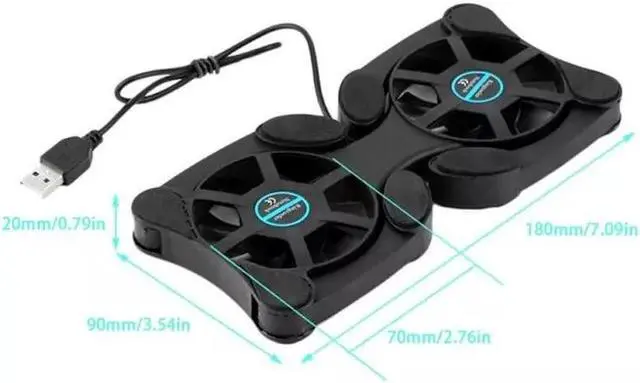 Alt view image 5 of 7 - Dual USB Cooling Fan Pad Foldable Slim Fans Cooler Stand For Laptop PC Notebook