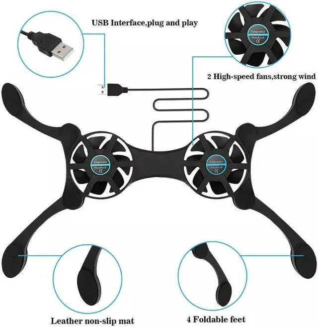 Alt view image 2 of 7 - Dual USB Cooling Fan Pad Foldable Slim Fans Cooler Stand For Laptop PC Notebook