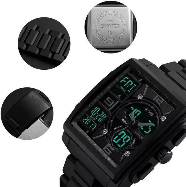 Alt view image 5 of 7 - Chronograph Men's Digital Army Military Sport Quartz Analog Waterproof Watch US