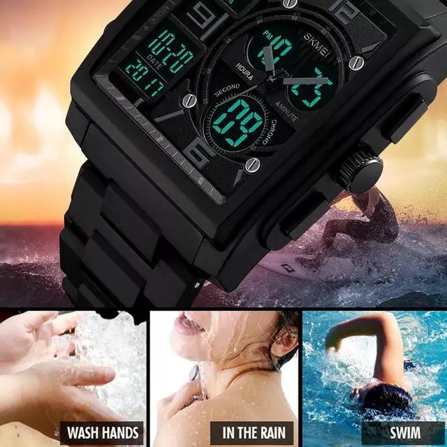 Alt view image 4 of 7 - Chronograph Men's Digital Army Military Sport Quartz Analog Waterproof Watch US
