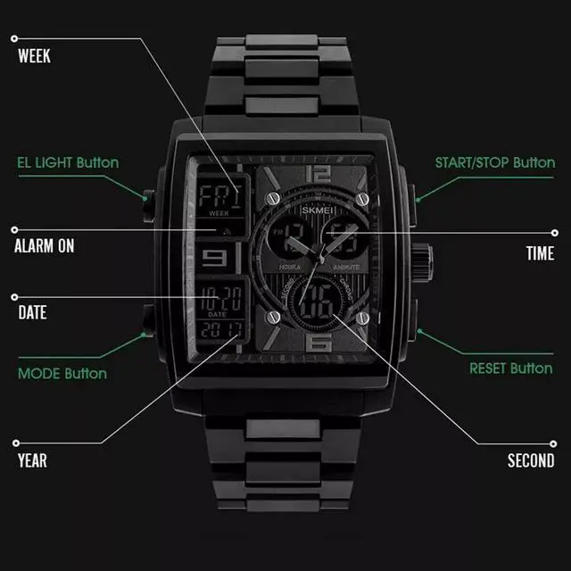 Alt view image 2 of 7 - Chronograph Men's Digital Army Military Sport Quartz Analog Waterproof Watch US
