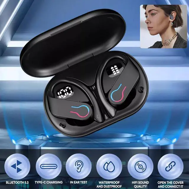 Alt view image 2 of 7 - Wireless Bluetooth Headset TWS Earphones Earbuds Stereo Headphones Ear Hook