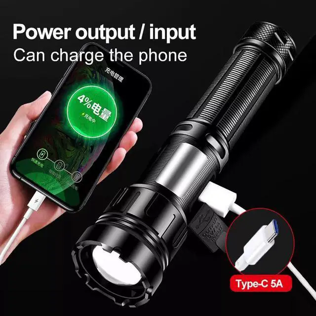 Alt view image 2 of 7 - Outdoor LED Super Bright Flashlight USB Rechargeable Zoom Tactical Flashlight