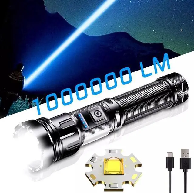 Alt view image 4 of 7 - Outdoor LED Super Bright Flashlight USB Rechargeable Zoom Tactical Flashlight