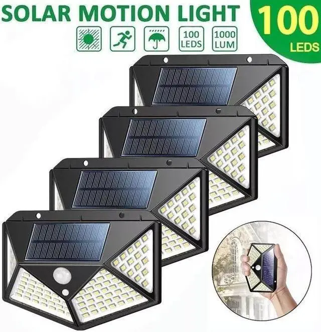 Main image of 4 PACK 100 LED Solar Power Light PIR Motion Sensor Outdoor Garden Wall Path Lamp
