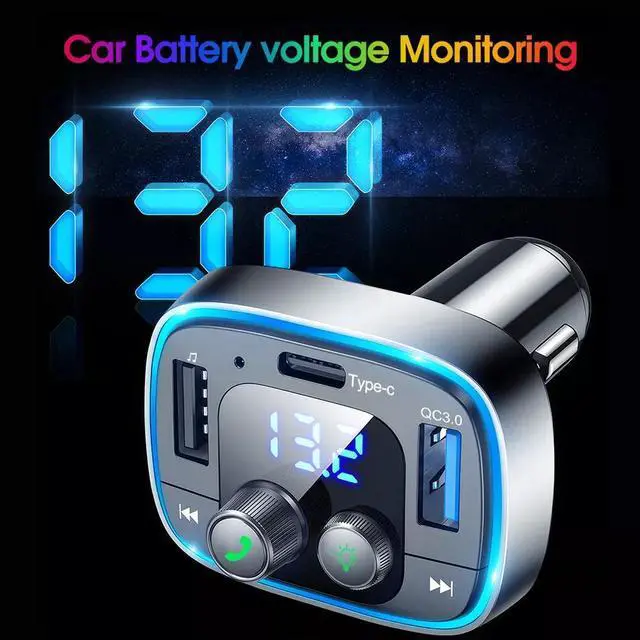 Alt view image 2 of 7 - Bluetooth 5.1 Car Adapter Wireless FM Transmitter Hands-Free Calling MP3 Player