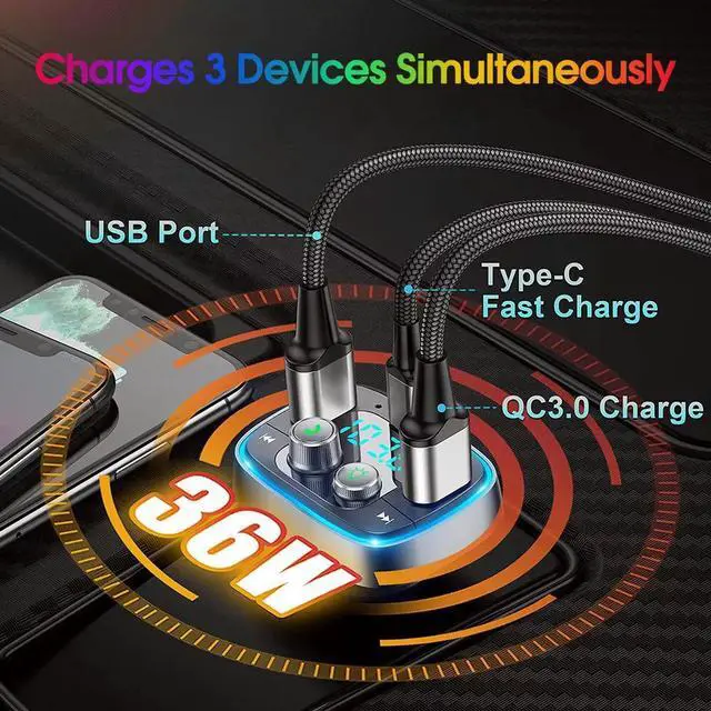Alt view image 3 of 7 - Bluetooth 5.1 Car Adapter Wireless FM Transmitter Hands-Free Calling MP3 Player