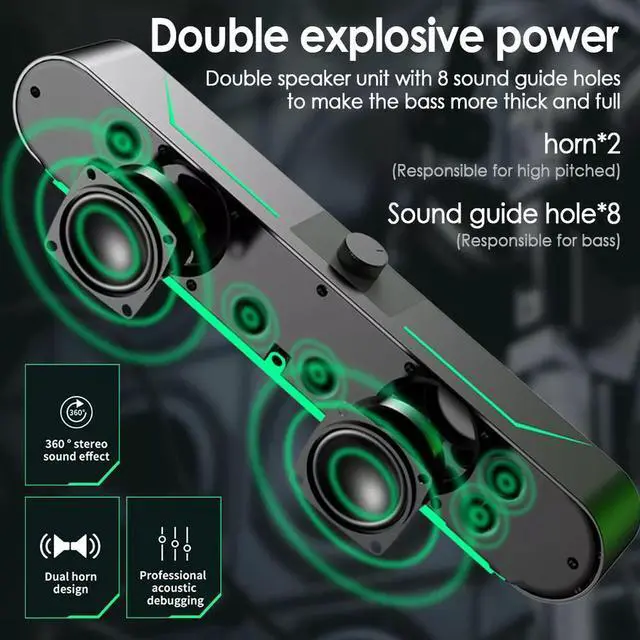 Alt view image 5 of 7 - LED USB Computer Speakers Stereo Bass Subwoofer Wired 3.5mm Jack For Desktop PC