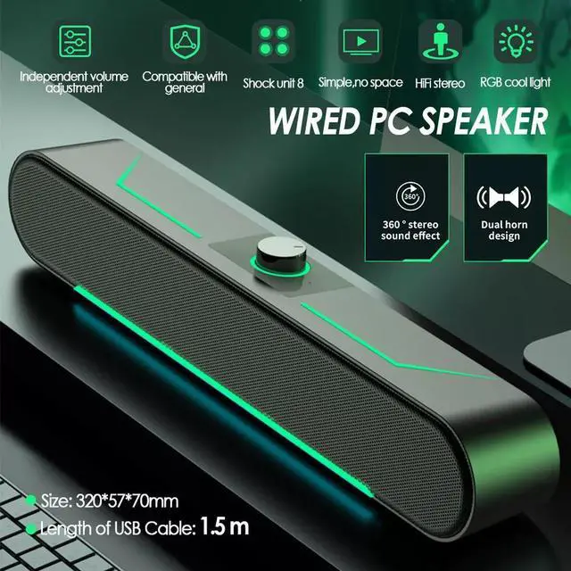 Alt view image 7 of 7 - LED USB Computer Speakers Stereo Bass Subwoofer Wired 3.5mm Jack For Desktop PC