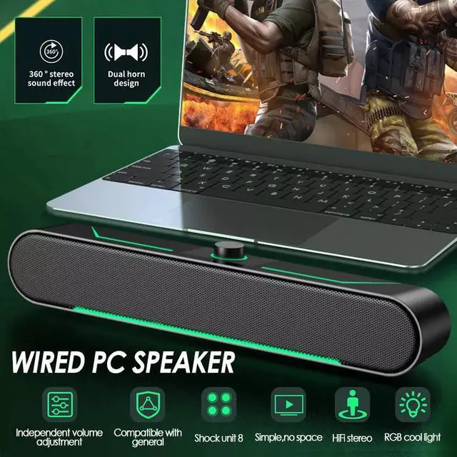 Alt view image 4 of 7 - LED USB Computer Speakers Stereo Bass Subwoofer Wired 3.5mm Jack For Desktop PC