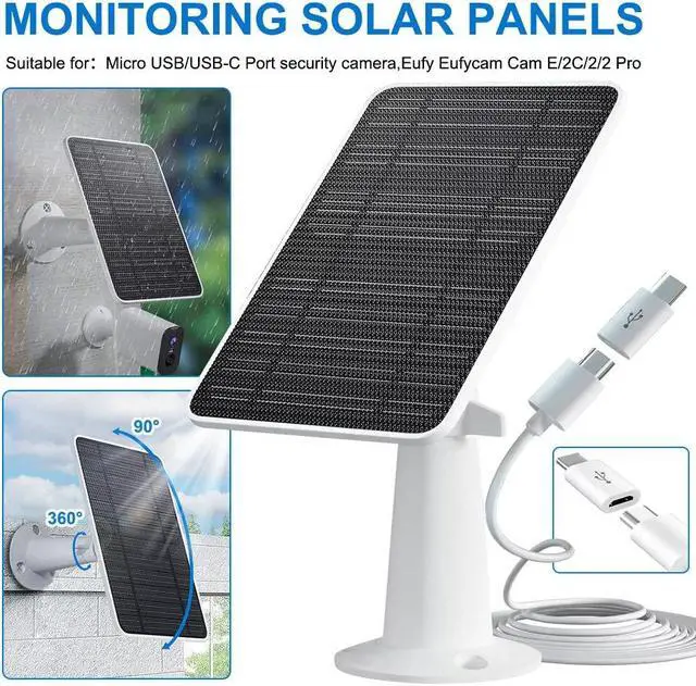 Alt view image 7 of 7 - 360° Solar Panel Charger for Outdoor Security Camera Eufy 10W Micro USB Type-C