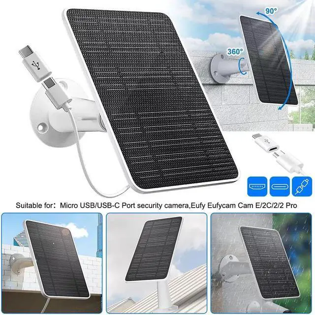 Alt view image 3 of 7 - 360° Solar Panel Charger for Outdoor Security Camera Eufy 10W Micro USB Type-C