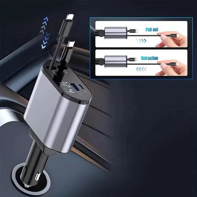 Alt view image 6 of 7 - 4 in 1 100W Car Charger USB Type C Cable For iPhone Android Fast Charge Adapter