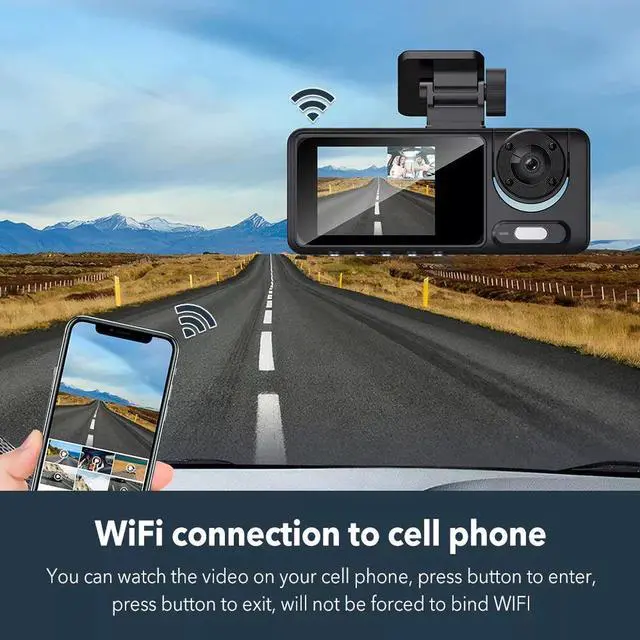 Alt view image 6 of 7 - 1080P WiFi Dash Cam for Car Front/Inside/Rear View Camera Video Recorde G-sensor