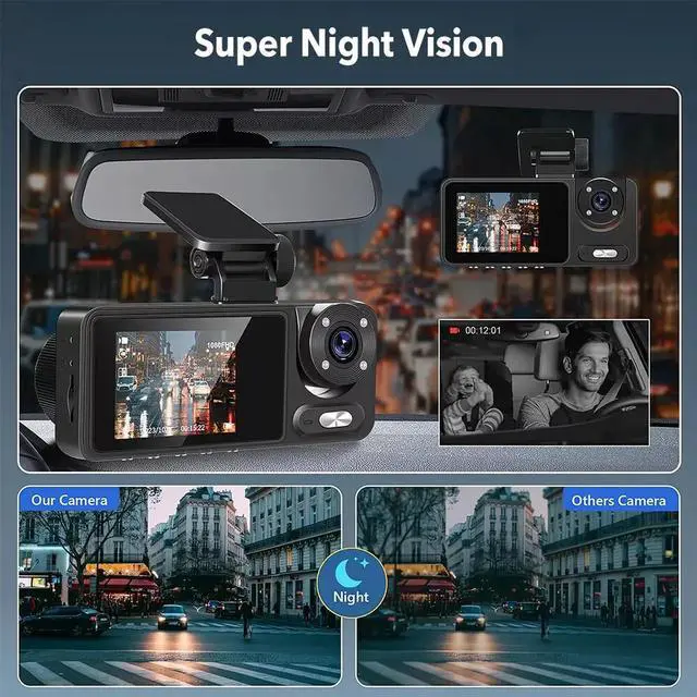 Alt view image 3 of 7 - 1080P WiFi Dash Cam for Car Front/Inside/Rear View Camera Video Recorde G-sensor