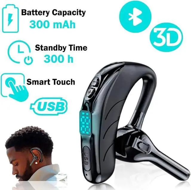 Alt view image 6 of 7 - Trucker Wireless Bluetooth 5.2 Earpiece Headset Earbud Noise Cancelling Mic US