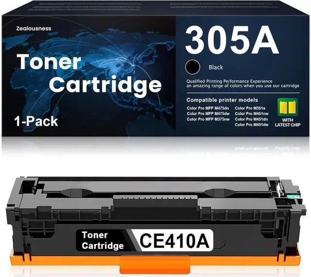 Main image of 305A Toner Cartridge Remanufactured CE410A High Yield Replacement for 305A Pro 300 M351a 400 M451nw M451dn M451dw MFP M475dn M475dw M375nw Printer, Black 1 Pack