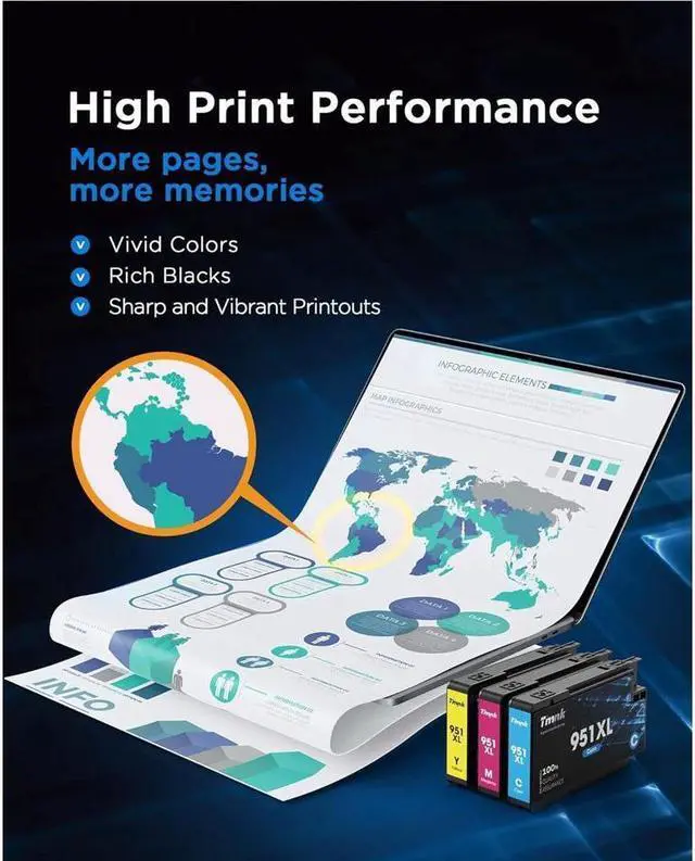 Alt view image 2 of 7 - 5-Pack Larger Capacity 950XL 951XL Ink Cartridges Combo Pack, Replacement for 950 951 XL Ink Cartridges, High Page Yield, Works with OfficeJet Pro 8600 8610 8620 8625 Printer (2BK/1C/1M/1Y)