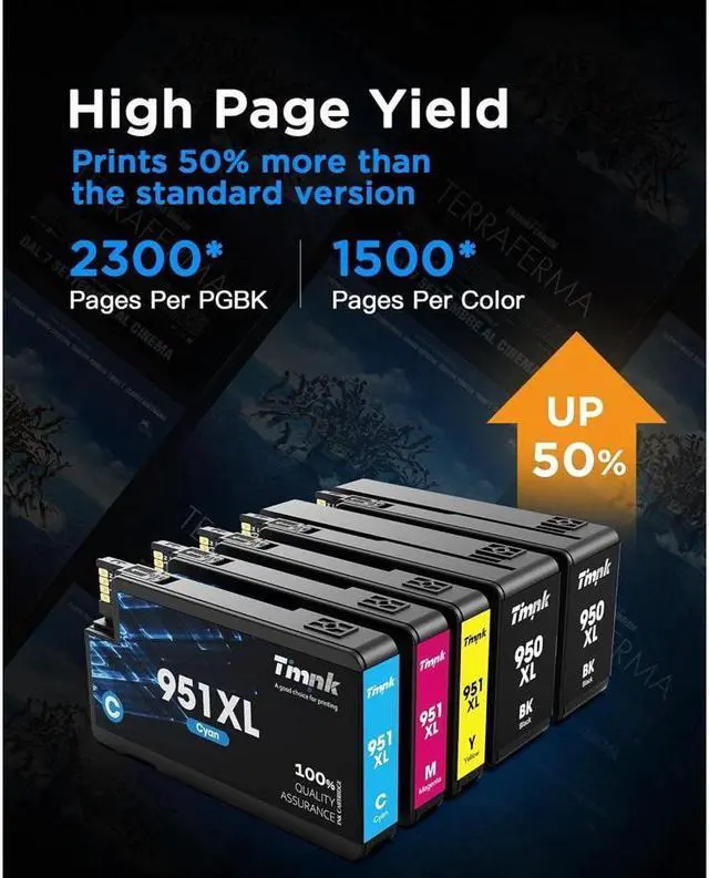 Alt view image 6 of 7 - 5-Pack Larger Capacity 950XL 951XL Ink Cartridges Combo Pack, Replacement for 950 951 XL Ink Cartridges, High Page Yield, Works with OfficeJet Pro 8600 8610 8620 8625 Printer (2BK/1C/1M/1Y)