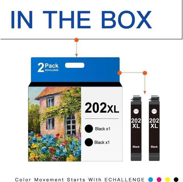 Alt view image 2 of 5 - 202XL 202 Ink cartridges Black-2 Pack Remanufactured Ink Cartridge Replacement for 202 XL 202XL T202XL for Expression Home XP-5100 Workforce WF-2860 Printer
