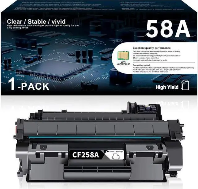 Main image of 58A CF258A Toner Cartridge with Chip Black | Replacement for 58X CF258X High Yield Toner Cartridge for Enterprise M406 Series, MFP M430 Series, Pro M404 Series, MFP M428 Series Printer Ink 1 Pack