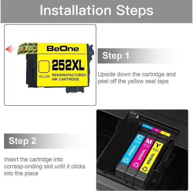 Alt view image 7 of 7 - BeOne Remanufactured Ink Cartridges Color Combo Pack Replacement for 252 XL 252XL T252 T252XL 6-Pack Use with Workforce WF-3620 3630 3640 WF-7110 7210 7610 7620 7710 7720 Printer (2C/2M/2Y)