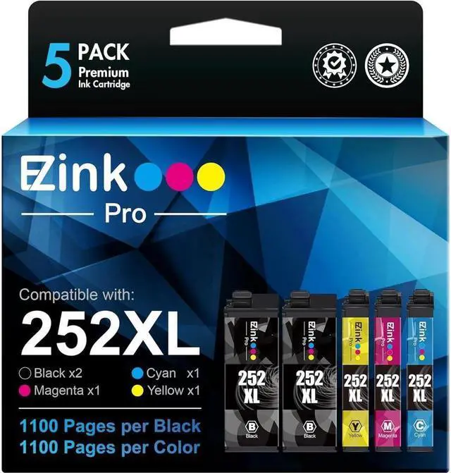 Main image of E-Z Ink Pro 252XL Remanufactured Ink Cartridges Replacement for 252 T252 XL for Workforce WF-7720 WF-3640 WF-7710 WF-3620 WF-7210 WF-7110 WF-7610 WF-7620 (2 Black 1 Cyan 1 Magenta 1 Yellow)