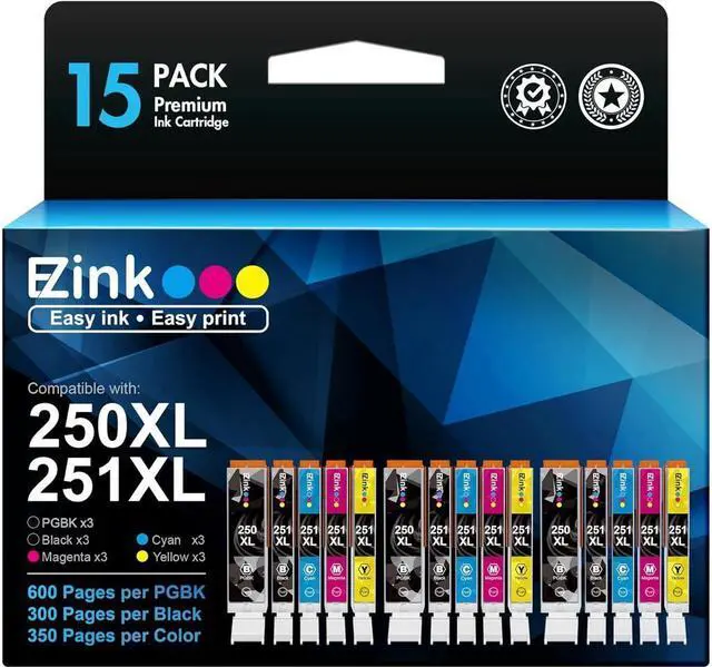 Main image of 15 Pack E-Z Ink (TM Compatible Ink Cartridges Replacement for 250 251 XL PGI-250XL CLI-251XL Combo for MX922 MX920 IX6820 MG5520 MG7520 IP8720 MG6620 MG6320 Printer (PGBK/BK/C/M/Y)
