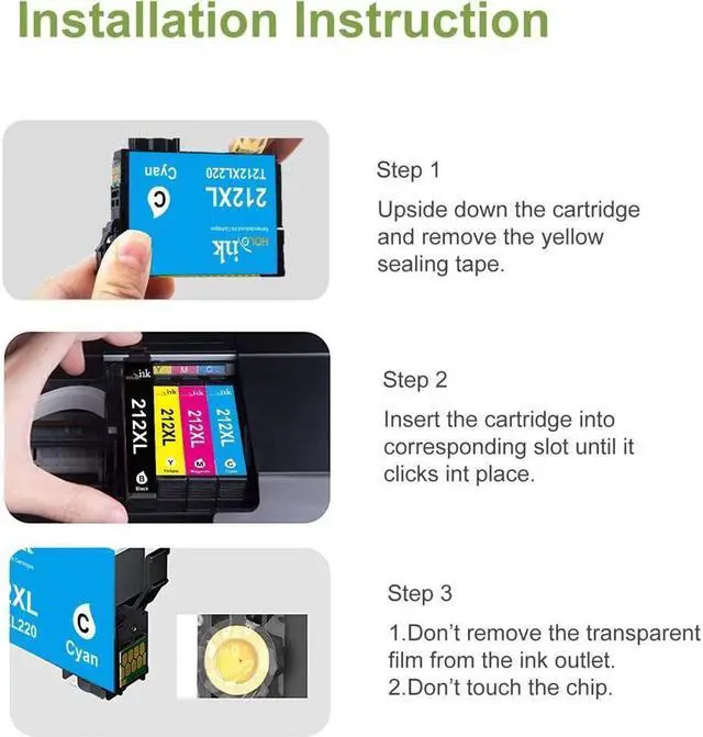 Alt view image 4 of 6 - 212XL Ink Cartridges Remanufactured for 212 Ink Cartridges T212 T212XL for WF-2830 WF-2850 XP-4105 XP-4100 Printer (2 Black 1 Cyan 1 Magenta 1 Yellow, 5-Pack)