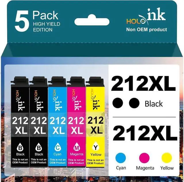 Main image of 212XL Ink Cartridges Remanufactured for 212 Ink Cartridges T212 T212XL for WF-2830 WF-2850 XP-4105 XP-4100 Printer (2 Black 1 Cyan 1 Magenta 1 Yellow, 5-Pack)