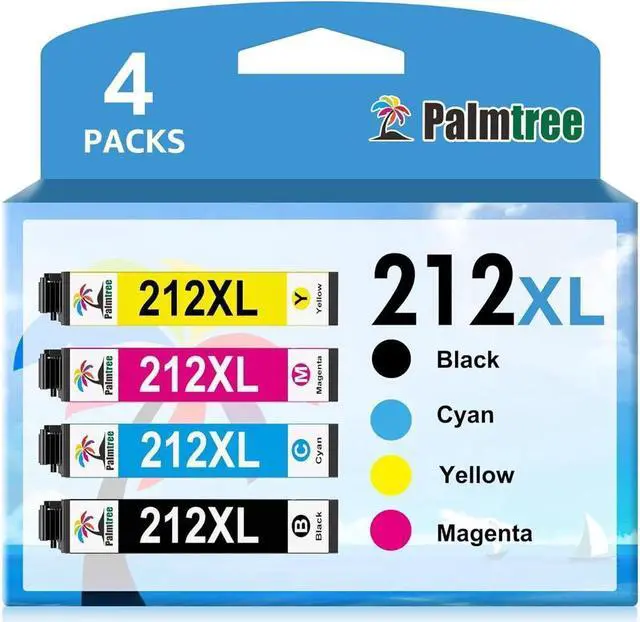 Main image of Palmtree Compatible Ink Cartridge Replacement for 212XL T212XL 212 XL T212 for XP-4100 XP-4105 WF-2830 WF-2850 Printer Ink (4 Packs, 1 Black, 1 Cyan, 1 Magenta, 1 Yellow)